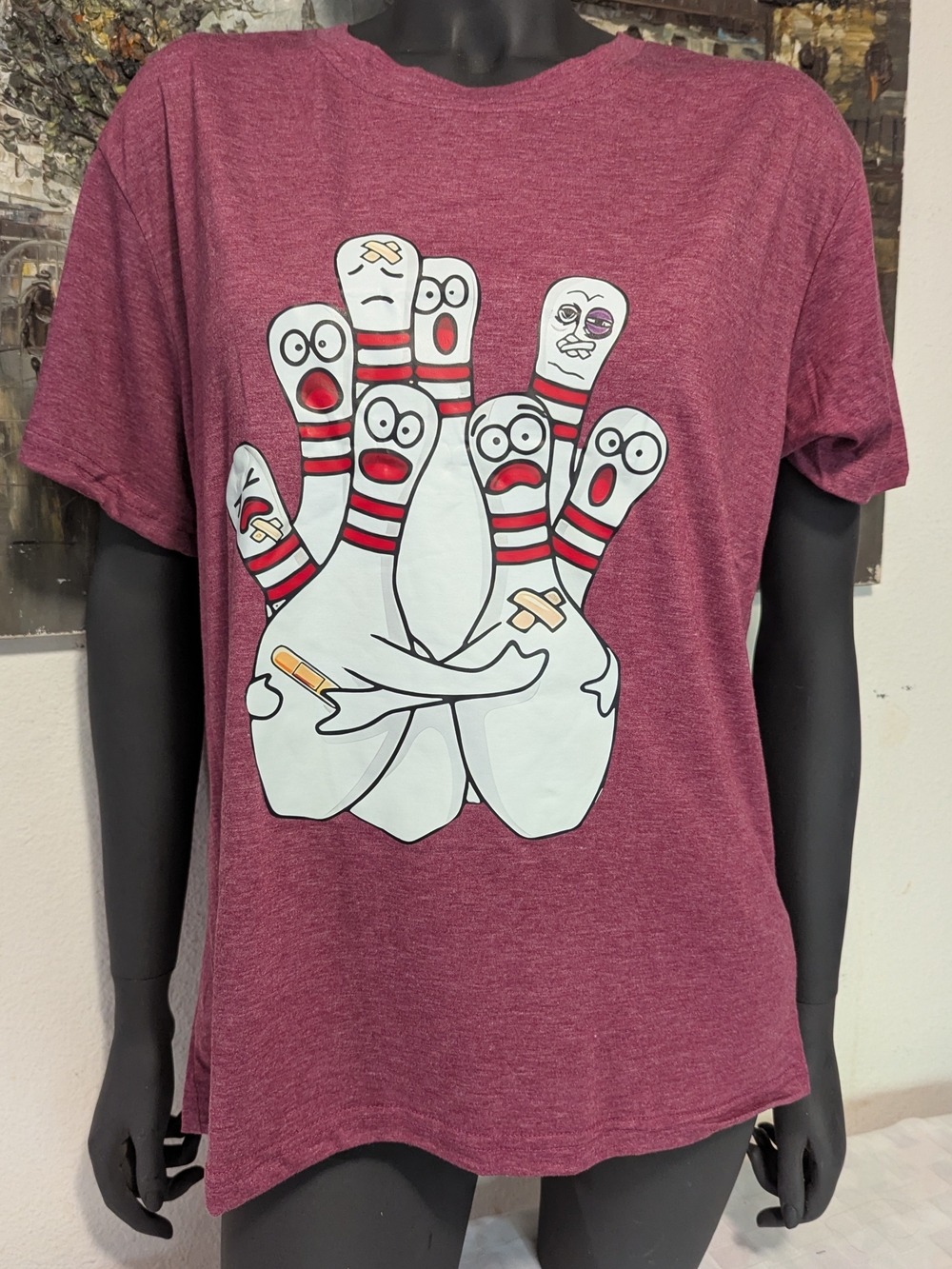 Graphic Bowling Pins Tee - Maroon